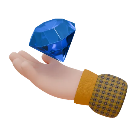 Mão está segurando um grande diamante azul  3D Icon