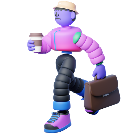 A Rushing While Holding A Coffee Cup  3D Icon
