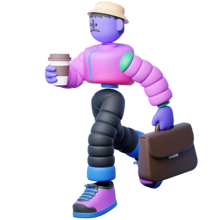 A Rushing While Holding A Coffee Cup  3D Illustration