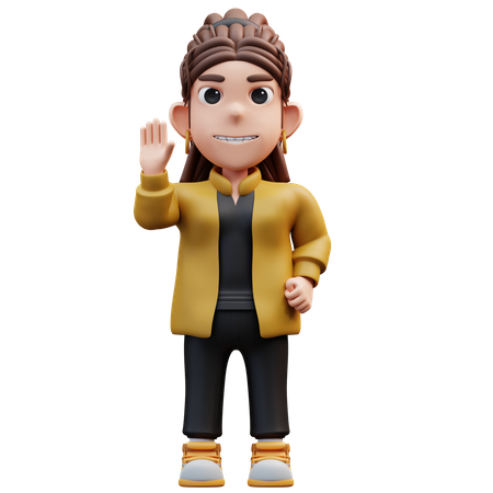 A Stylist Girl Standing By Showing A Waving Gesture  3D Icon