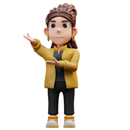 A Stylist Girl Standing With A Side Pointing Gesture  3D Illustration