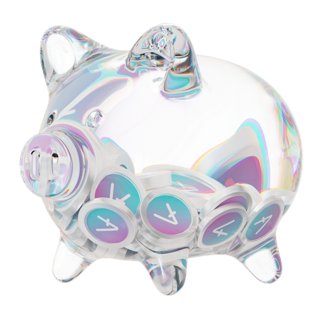 Aave Clear Glass Piggy Bank With Decreasing Piles Of Crypto Coins  3D Icon