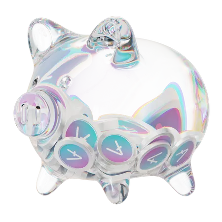 Aave Clear Glass Piggy Bank With Decreasing Piles Of Crypto Coins  3D Icon