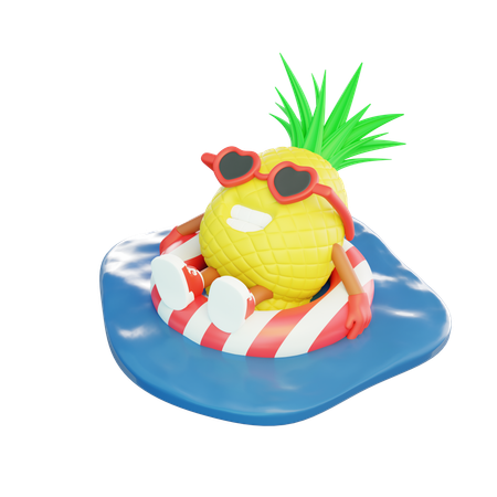 Abacaxi relaxando na pista de natação no mar  3D Icon