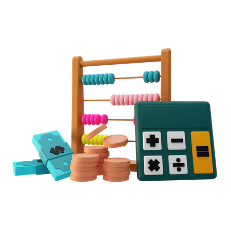 Abacus with calculator  3D Illustration