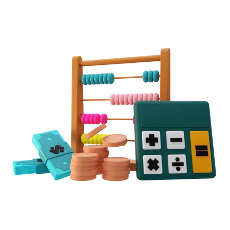 Abacus with calculator  3D Illustration