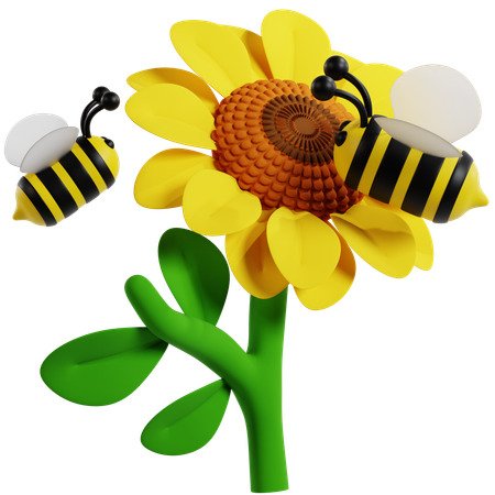 Abeilles pollinisant le tournesol  3D Icon