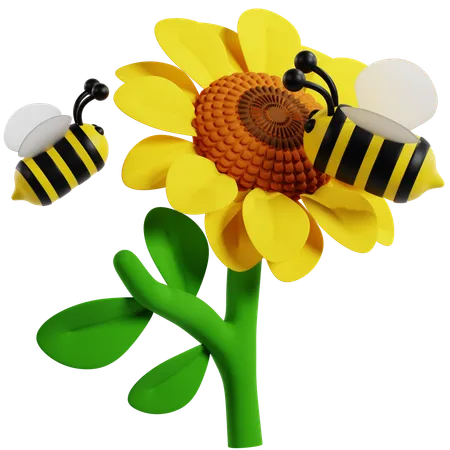 Abeilles pollinisant le tournesol  3D Icon