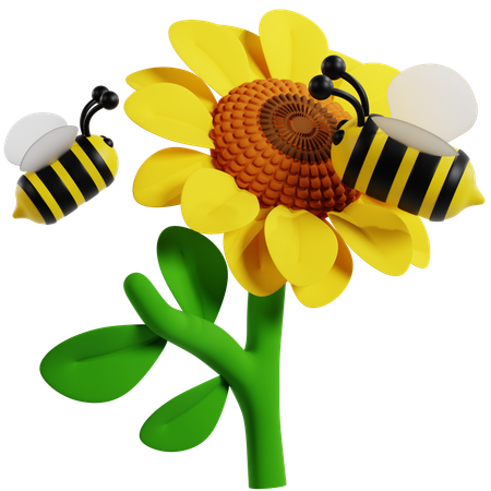 Abejas polinizando girasol  3D Icon