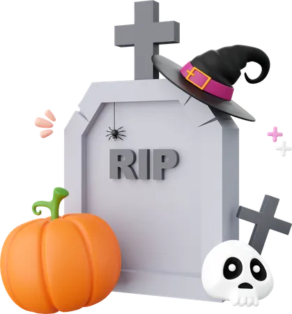 Abóbora de halloween com túmulo  3D Icon