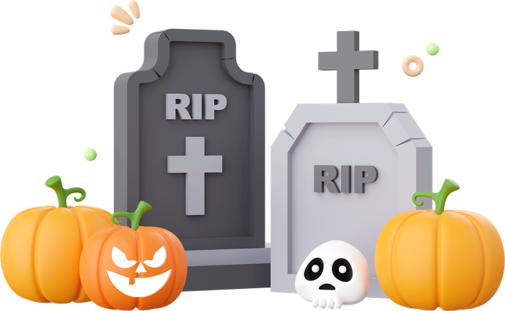 Abóbora de halloween com túmulo  3D Icon