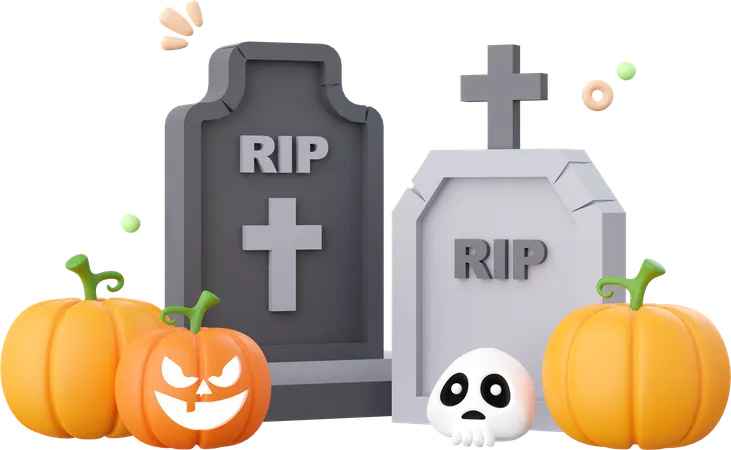 Abóbora de halloween com túmulo  3D Icon