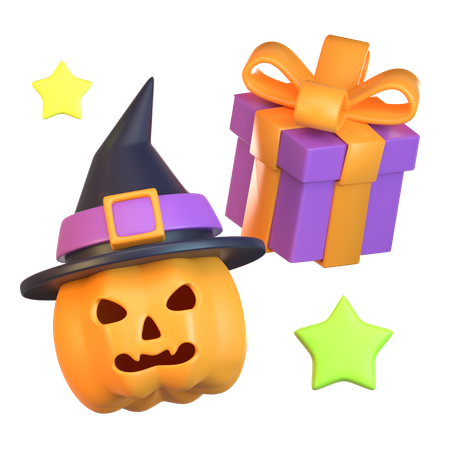 Abóbora de halloween e presente  3D Icon