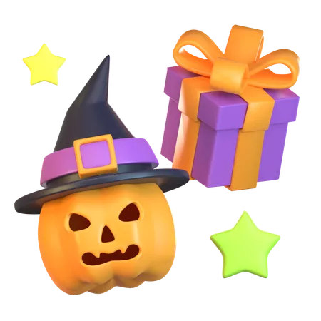 Abóbora de halloween e presente  3D Icon