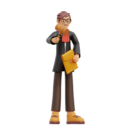 Abogado masculino con mazo de juez  3D Icon