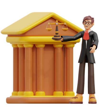 Abogado varón dirigiéndose al edificio de abogados  3D Icon