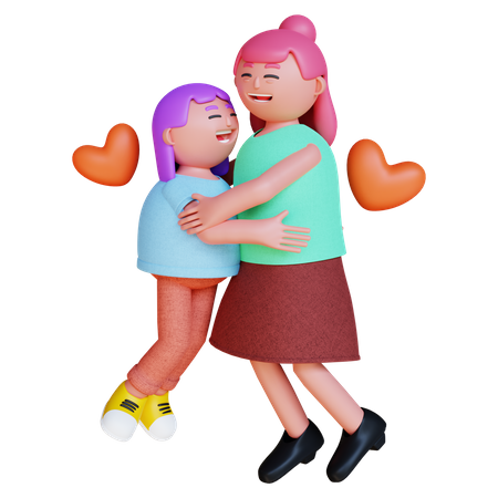 Mãe e filha se abraçando  3D Illustration