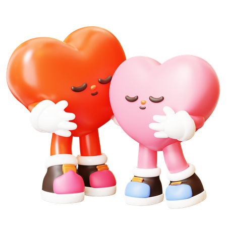 Abrazo de personaje de dos corazones  3D Illustration