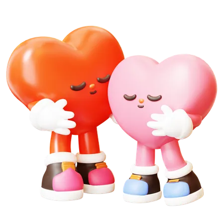 Abrazo de personaje de dos corazones  3D Illustration