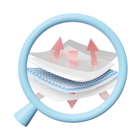 Magnifying Absorbent Layer And Ventilate Shows 3 D With Water Droplets Synthetic Fiber Hair For Diapers Sanitary Napkin Baby Diaper Adult Concept 3 D Render Illustration 3D Icon