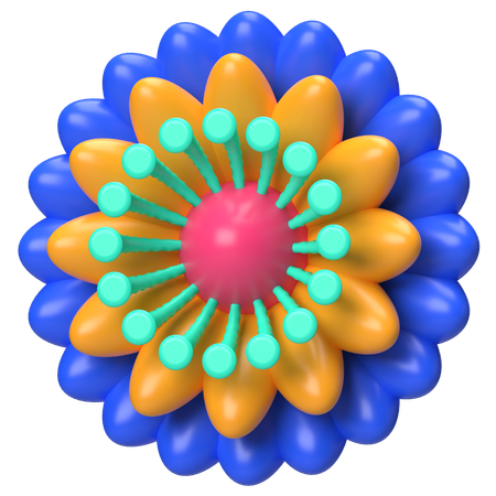 Abstract Flower Blue Burst Blossom  3D Icon