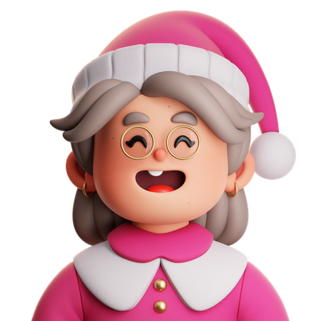 Abuela con abrigo rosa y gorro de Papá Noel  3D Icon