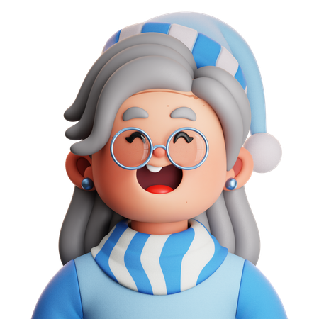 Abuela con bufanda de rayas azules  3D Icon
