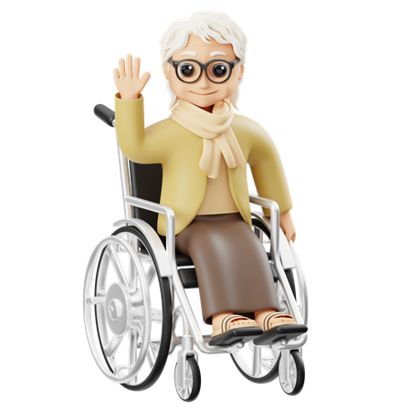 Abuela sentada en silla de ruedas  3D Illustration