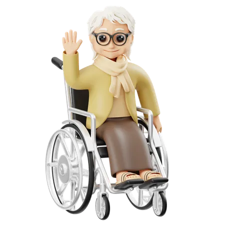 Abuela sentada en silla de ruedas  3D Illustration