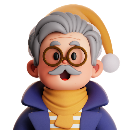 Abuelo con abrigo azul y bufanda amarilla  3D Icon