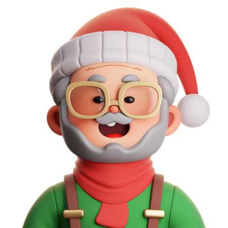 Abuelo con abrigo verde y gorro de Papá Noel  3D Icon