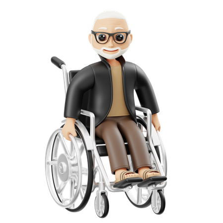 Abuelo sentado en silla de ruedas  3D Illustration