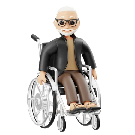 Abuelo sentado en silla de ruedas  3D Illustration