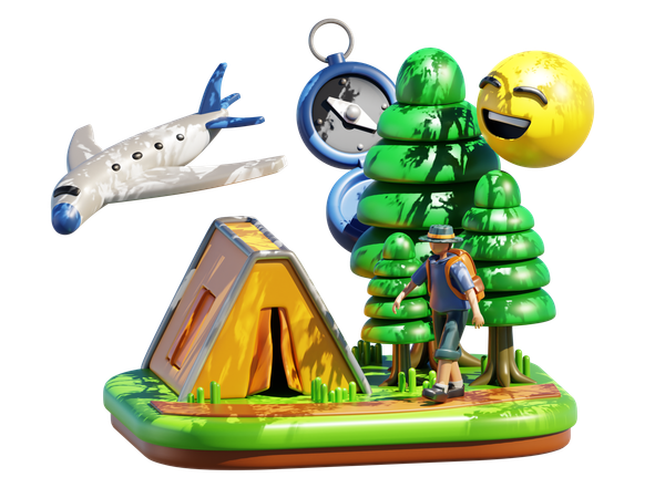Acampar vacaciones 3D Icon