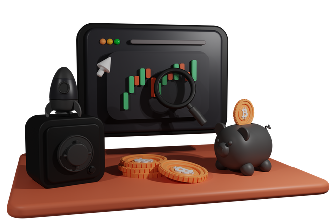 Mercado de criptomonedas de acciones en línea  3D Illustration