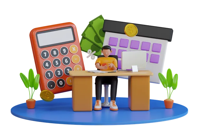 Accountant business man employee at work  3D Illustration