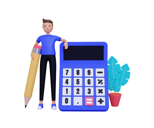Man With Calculator And Pencil 3D Illustration