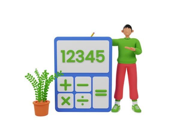 Accountant man showing calculator  3D Illustration