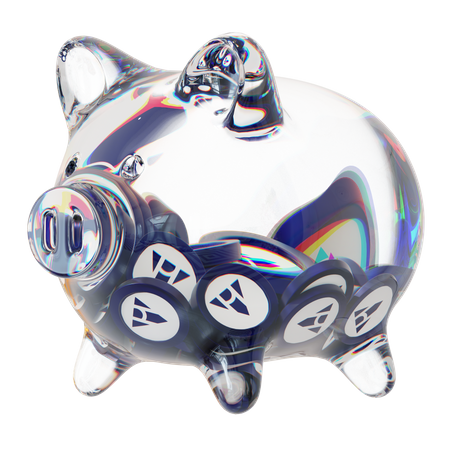 Ach Clear Glass Piggy Bank With Decreasing Piles Of Crypto Coins  3D Icon