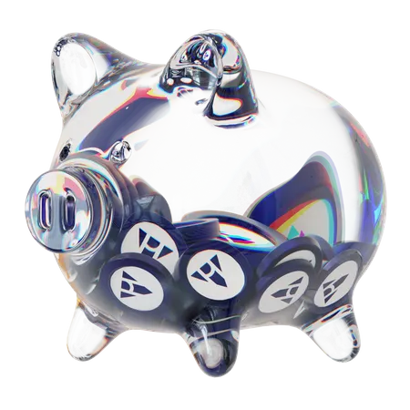 Ach, klares Sparschwein aus Glas mit abnehmendem Stapel an Krypto-Münzen  3D Icon