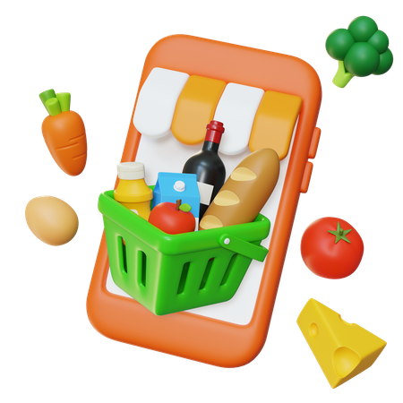 Achats d'épicerie en ligne  3D Icon