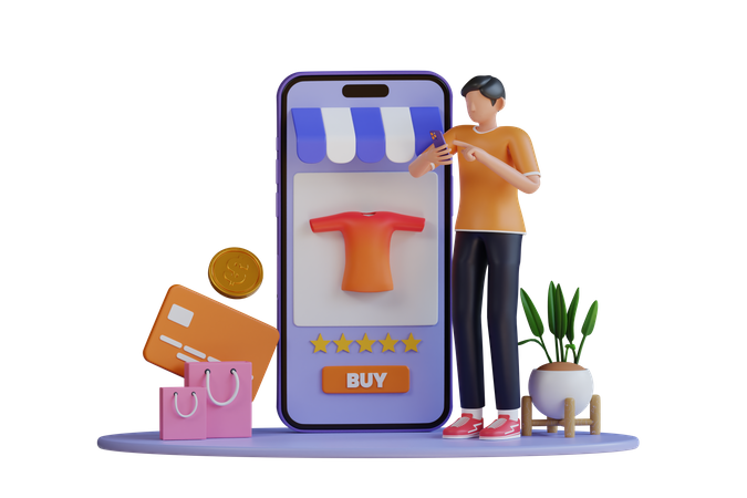 Paiement des achats en ligne  3D Illustration