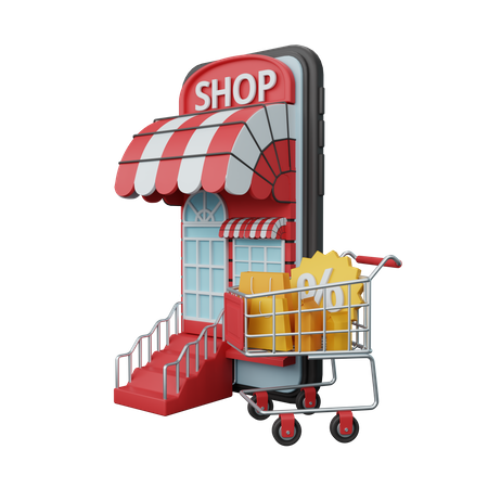 Faire des achats en ligne sur téléphone mobile  3D Illustration