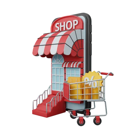 Faire des achats en ligne sur téléphone mobile  3D Illustration