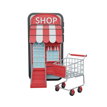 Faire des achats en ligne sur téléphone mobile  3D Illustration