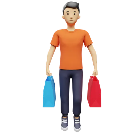 Acheteur portant des sacs de courses  3D Illustration