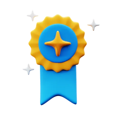 Achievement Badge Emblem With Ribbon For Education Graduation 3 D Icon Illustration Render Design 3D Icon