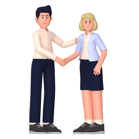 Jovem mulher e homem fazendo acordo  3D Illustration