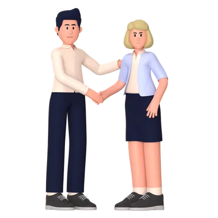 Jovem mulher e homem fazendo acordo  3D Illustration