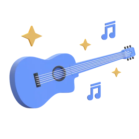 Acoustic Guitar Icon With Music Note Symbol Entertainment 3 D Render Illustration 3D Illustration